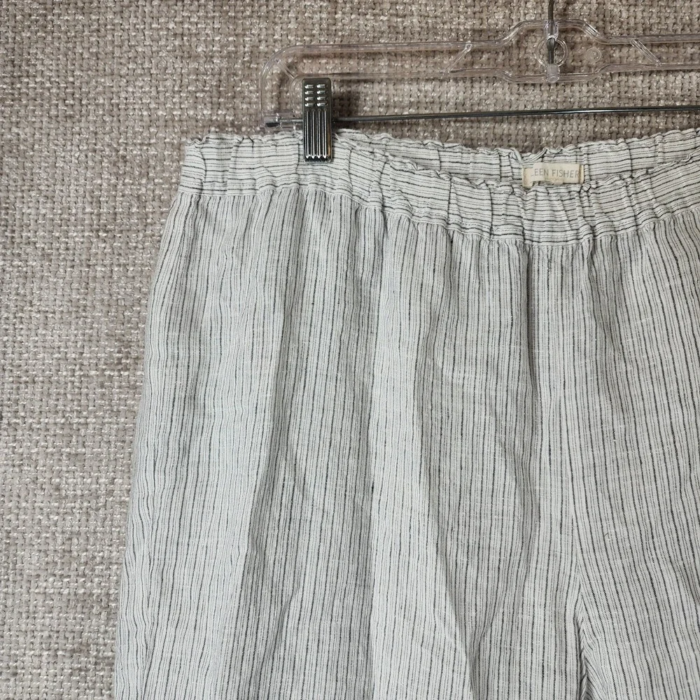 Eileen Fisher Linen Pants Womens *1X Black White Striped Wide Leg Cropped 36x27 - Picture 2 of 13